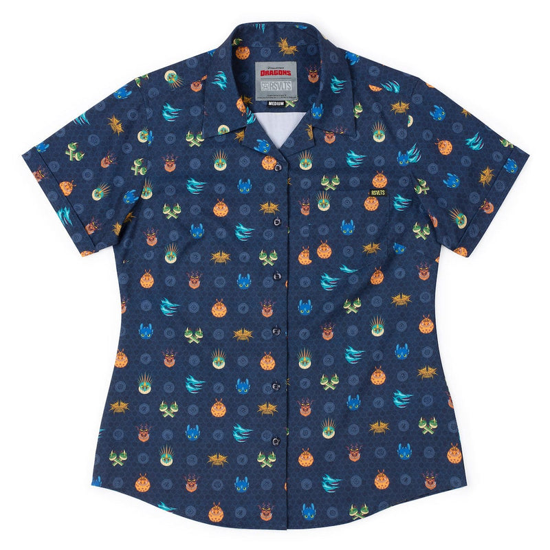RSVLTS Fiery Faces Women's KUNUFLEX Short Sleeve Shirt in Blue — detail 2