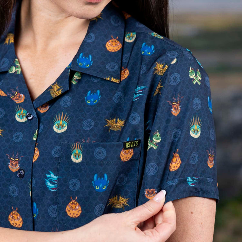RSVLTS Fiery Faces Women's KUNUFLEX Short Sleeve Shirt in Blue — detail 3