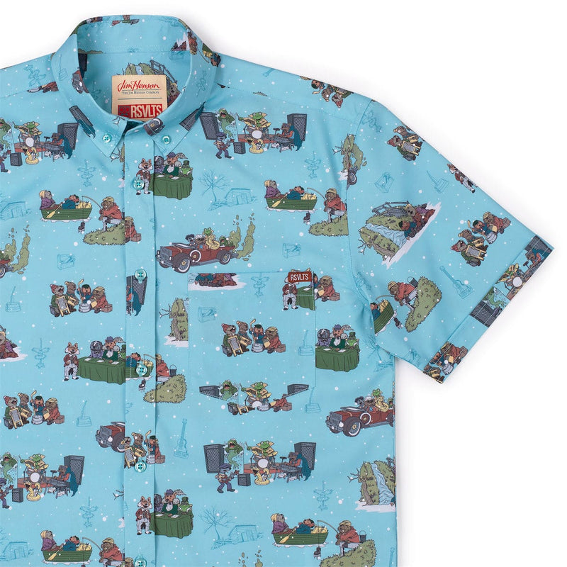 RSVLTS Emmet Otter’s Jug-Band Christmas KUNUFLEX Short Sleeve Shirt in Blue — front view