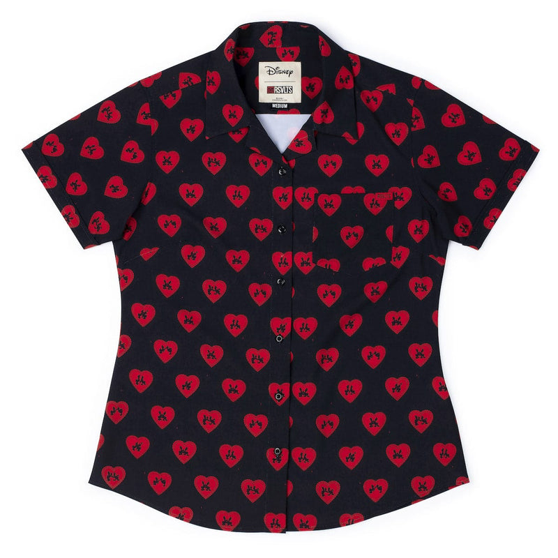 RSVLTS Lovebirds Women's KUNUFLEX Short Sleeve Shirt in Black — front view