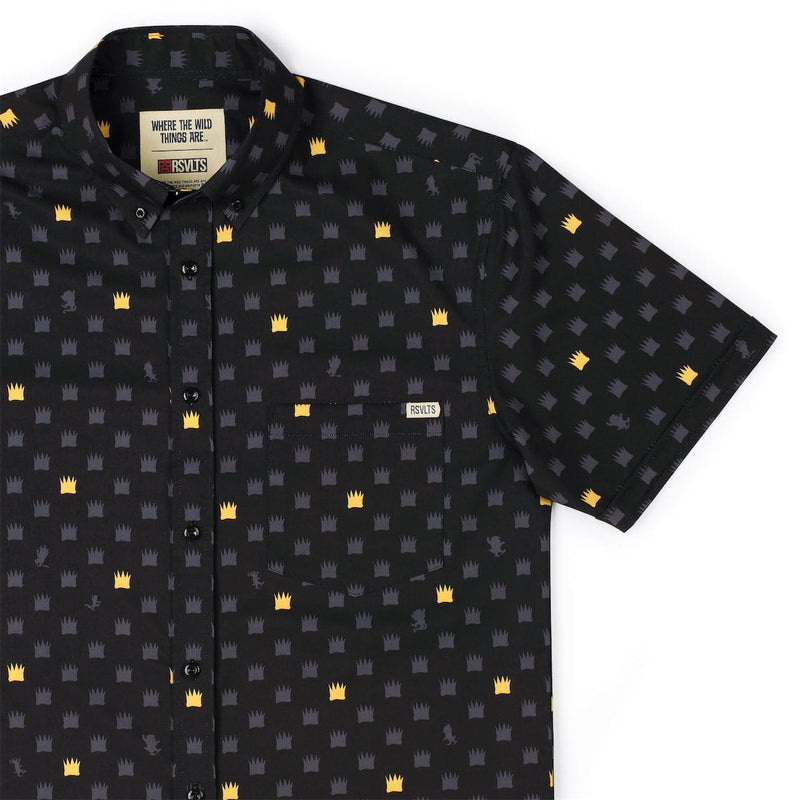 RSVLTS King of All Wild Things KUNUFLEX Short Sleeve Shirt in Black — front view