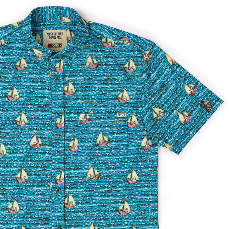 RSVLTS Max's Voyage KUNUFLEX Short Sleeve Shirt in Blue — front view