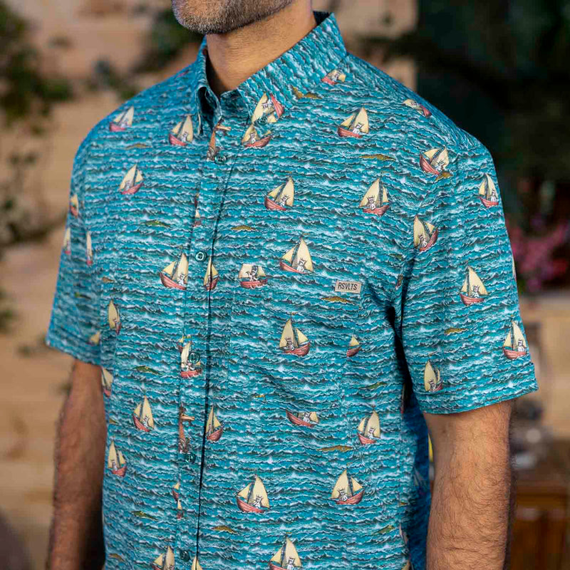 RSVLTS Max's Voyage KUNUFLEX Short Sleeve Shirt in Blue — detail 4