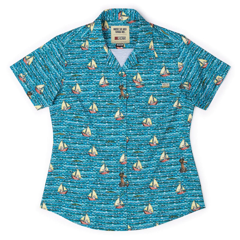 RSVLTS Max's Voyage Women's KUNUFLEX Short Sleeve Shirt in Blue — detail 2