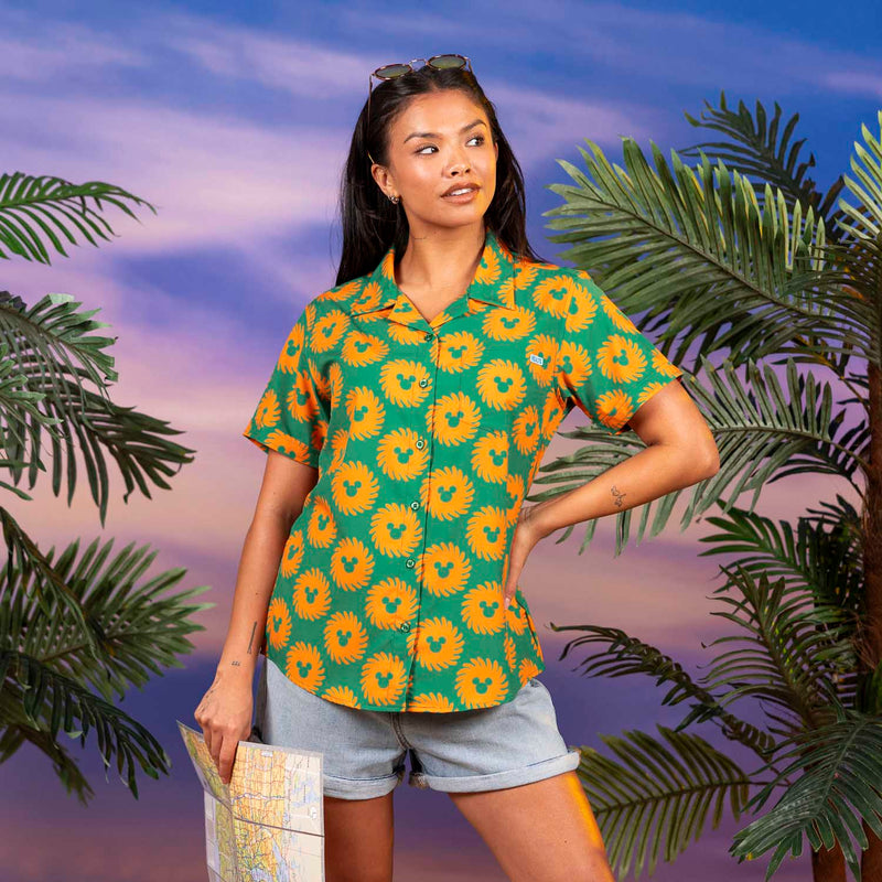 RSVLTS Mickey del Sol Women's KUNUFLEX Short Sleeve Shirt in Green — front view