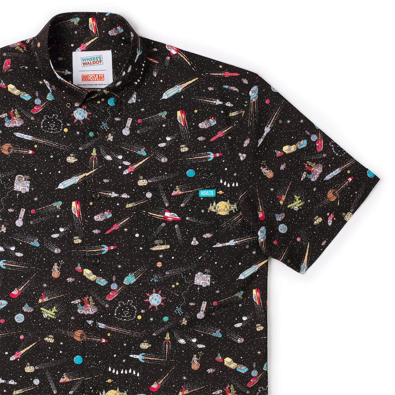 RSVLTS Waldo in Space KUNUFLEX Short Sleeve Shirt in Black — front view