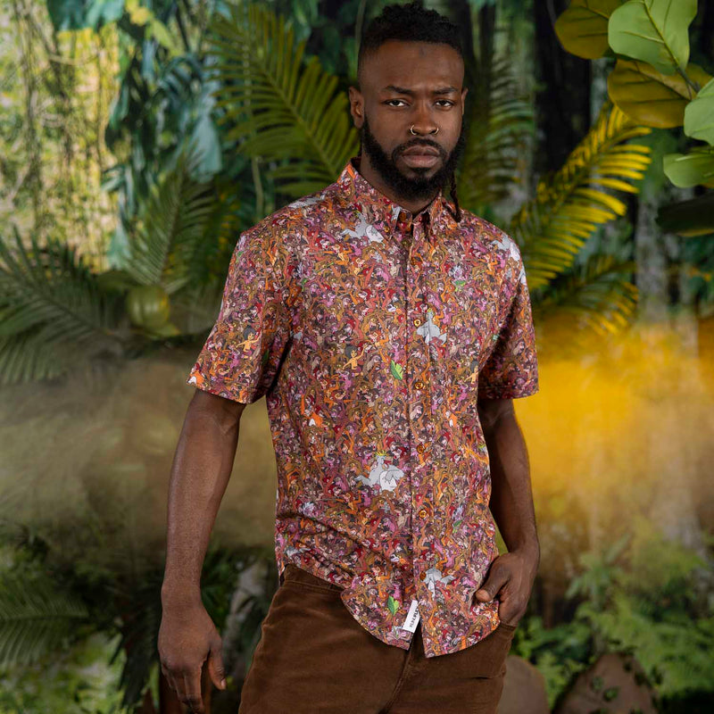 RSVLTS Monkey Business KUNUFLEX Short Sleeve Shirt in Brown — detail 2