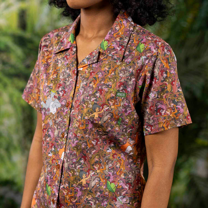 RSVLTS Monkey Business Women's KUNUFLEX Short Sleeve Shirt in Brown — detail 3