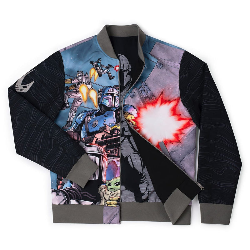 RSVLTS Precious Cargo Reversible Bomber Jacket in Black — front view