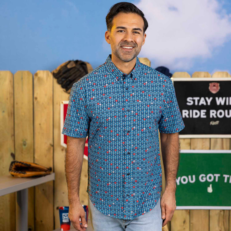 RSVLTS 8-Bit Bleachers KUNUFLEX Short Sleeve Shirt in Blue — detail 3