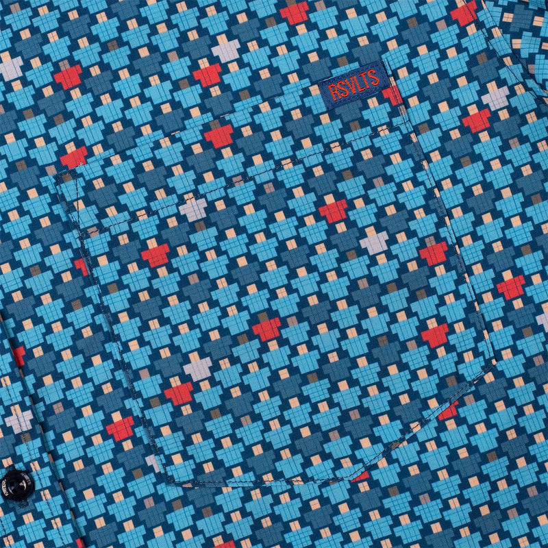 RSVLTS 8-Bit Bleachers KUNUFLEX Short Sleeve Shirt in Blue — detail 4
