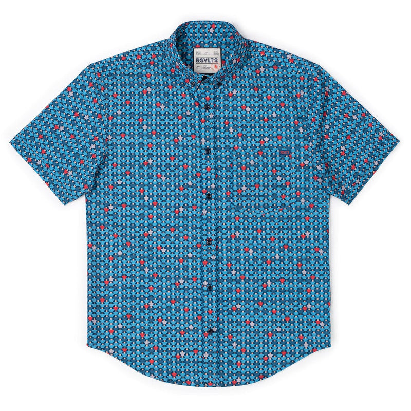 RSVLTS 8-Bit Bleachers KUNUFLEX Short Sleeve Shirt in Blue — detail 5