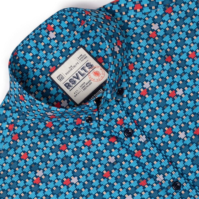 RSVLTS 8-Bit Bleachers KUNUFLEX Short Sleeve Shirt in Blue — detail 6