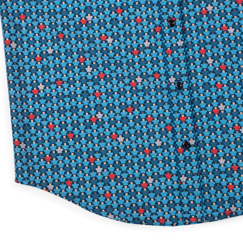RSVLTS 8-Bit Bleachers KUNUFLEX Short Sleeve Shirt in Blue — detail 7