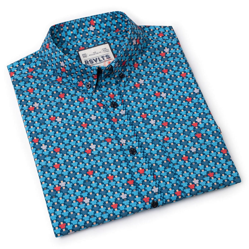 RSVLTS 8-Bit Bleachers KUNUFLEX Short Sleeve Shirt in Blue — detail 8