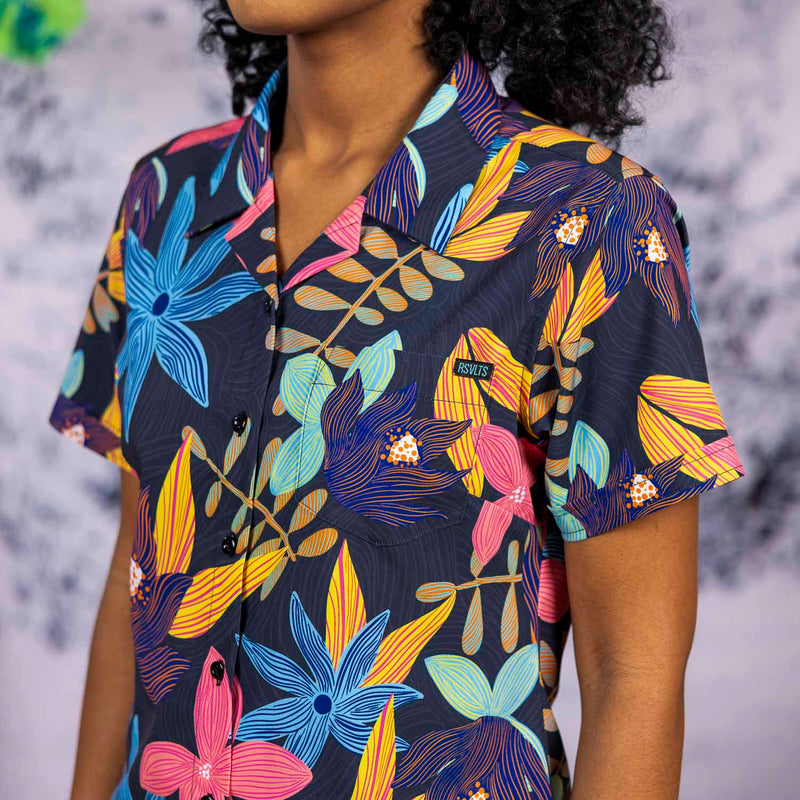 RSVLTS Petal Strokes Women's KUNUFLEX Short Sleeve Shirt in Black — detail 3