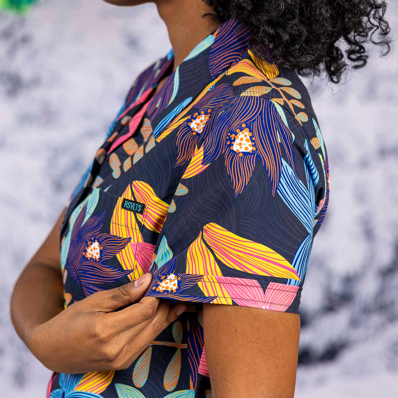 RSVLTS Petal Strokes Women's KUNUFLEX Short Sleeve Shirt in Black — detail 5