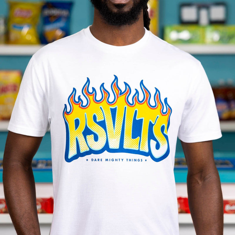 RSVLTS Blaze of Glory Crewneck Tee — front view