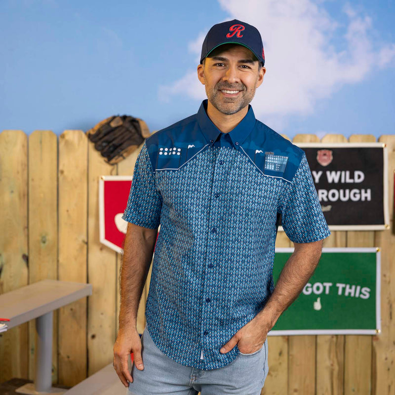 RSVLTS 8-Bit Ballpark KUNUFLEX Short Sleeve Shirt in Blue — detail 4