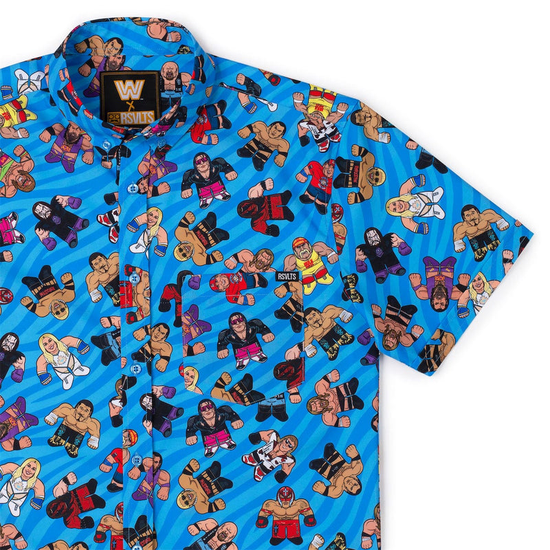 RSVLTS Big Shots Legends KUNUFLEX Short Sleeve Shirt in Blue — front view