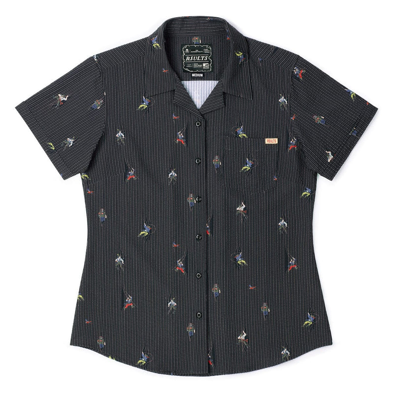 RSVLTS Shiver Me Timbers Women's Stretch Seersucker Short Sleeve Shirt in Black — detail 2