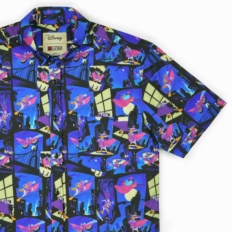 RSVLTS The Duck Night KUNUFLEX Short Sleeve Shirt in Blue — front view