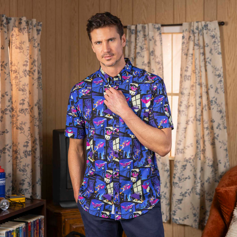 RSVLTS The Duck Night KUNUFLEX Short Sleeve Shirt in Blue — detail 2