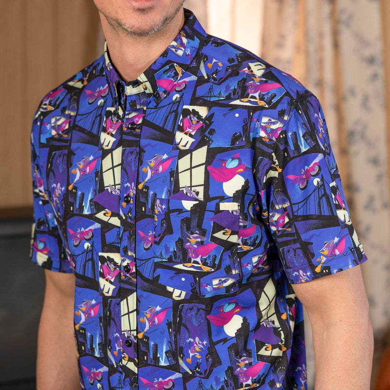 RSVLTS The Duck Night KUNUFLEX Short Sleeve Shirt in Blue — detail 4