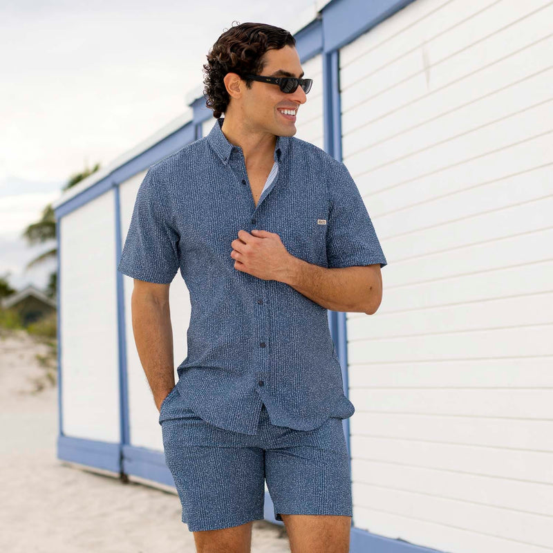 RSVLTS Static Stretch Seersucker Short Sleeve Shirt in Blue — detail 5