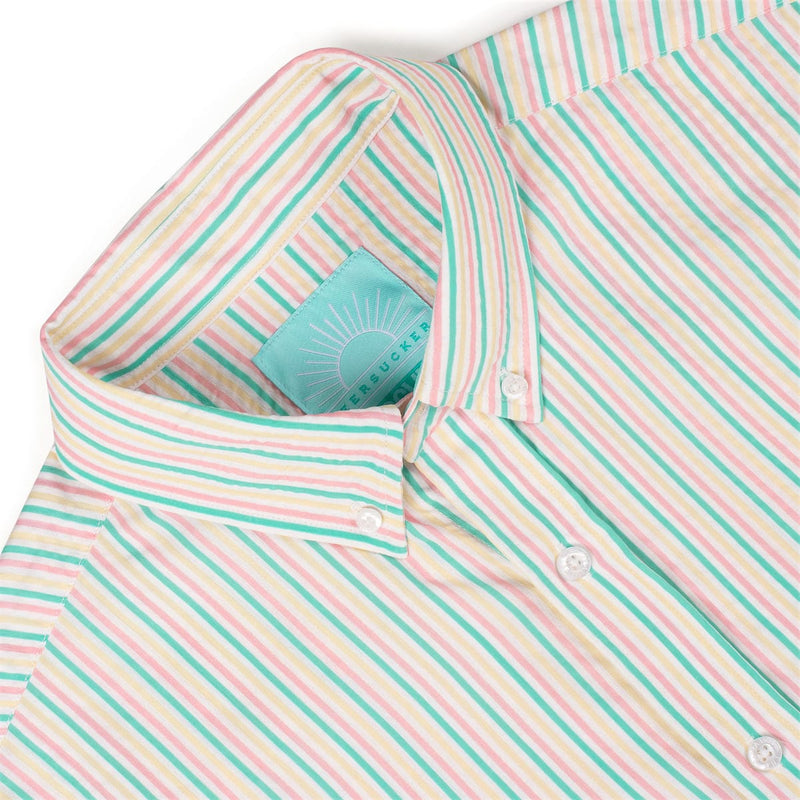 RSVLTS Easy Does It Stretch Seersucker Short Sleeve Shirt in White — detail 7