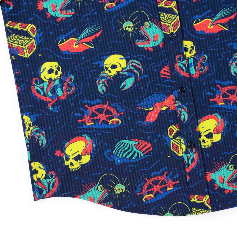 RSVLTS What Lies Beneath Stretch Seersucker Short Sleeve Shirt in Blue — detail 8