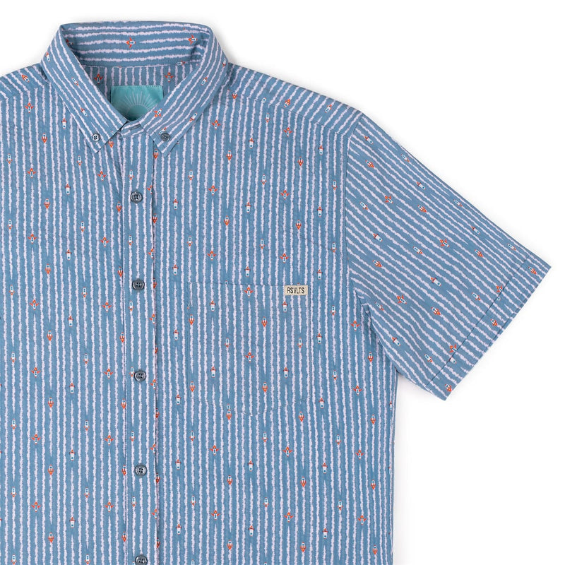 RSVLTS Blast Off! Stretch Seersucker Short Sleeve Shirt in Blue — detail 2