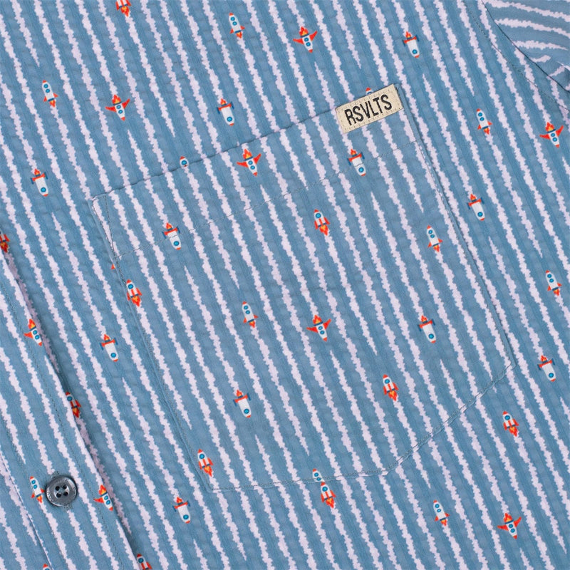 RSVLTS Blast Off! Stretch Seersucker Short Sleeve Shirt in Blue — detail 4
