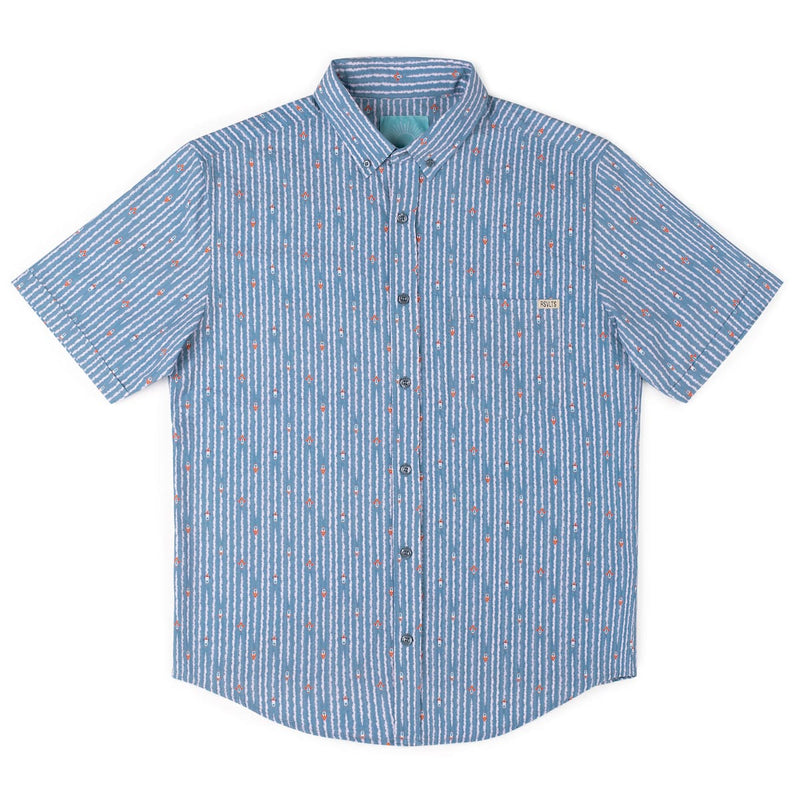 RSVLTS Blast Off! Stretch Seersucker Short Sleeve Shirt in Blue — detail 6