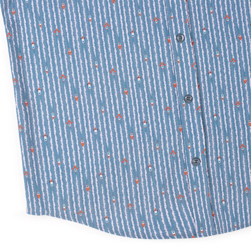 RSVLTS Blast Off! Stretch Seersucker Short Sleeve Shirt in Blue — detail 8