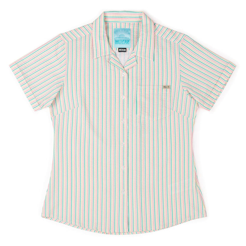 RSVLTS Easy Does It Women's Stretch Seersucker Short Sleeve Shirt in White — detail 2