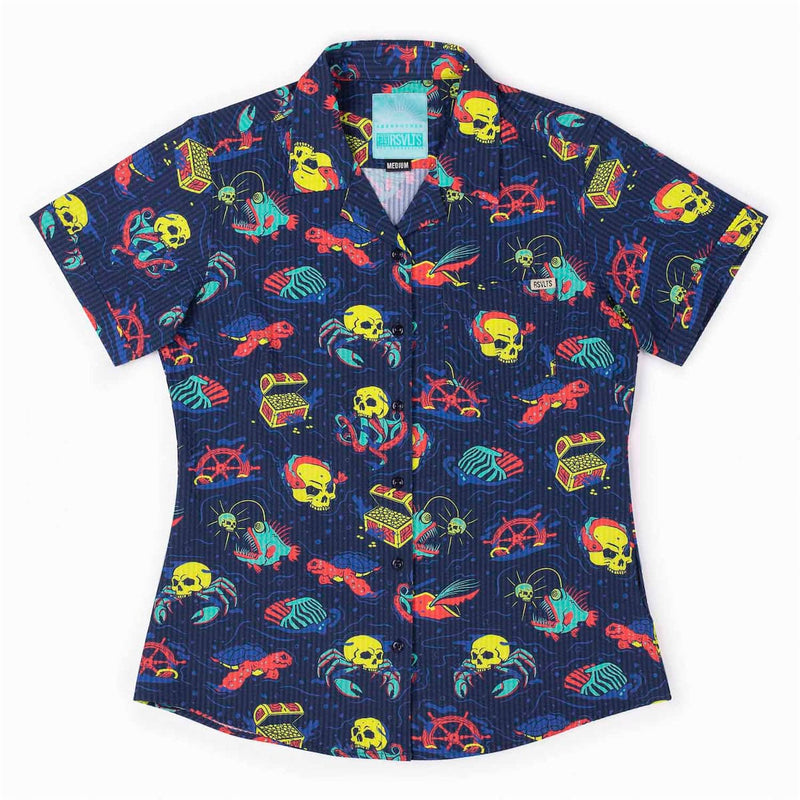 RSVLTS What Lies Beneath Women's Stretch Seersucker Short Sleeve Shirt in Blue — detail 2
