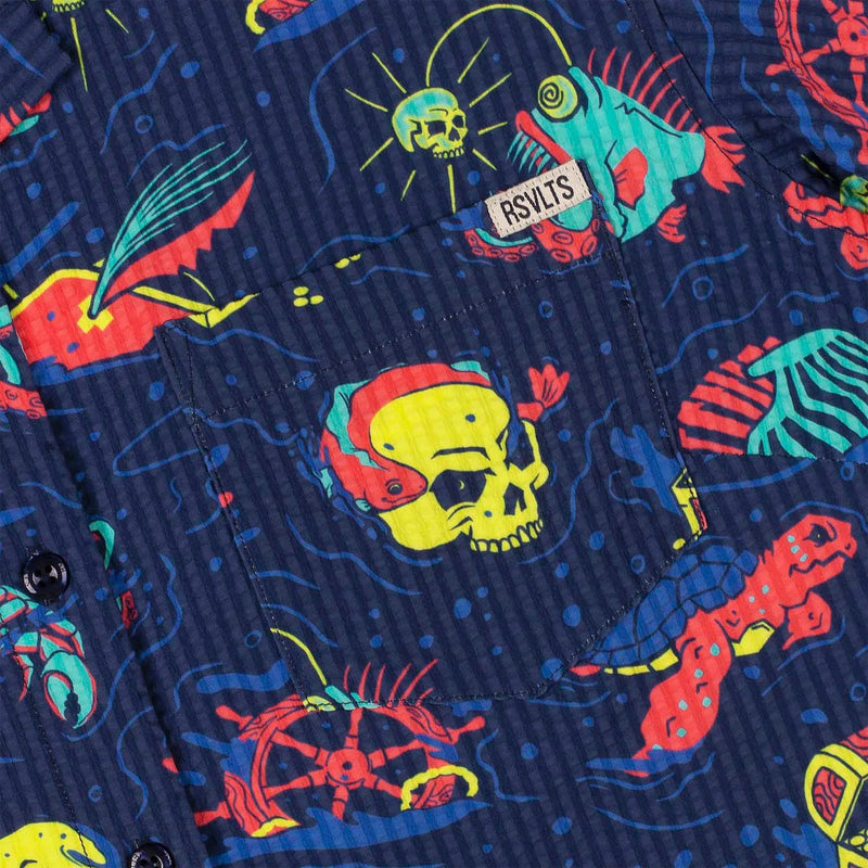RSVLTS What Lies Beneath Women's Stretch Seersucker Short Sleeve Shirt in Blue — detail 4