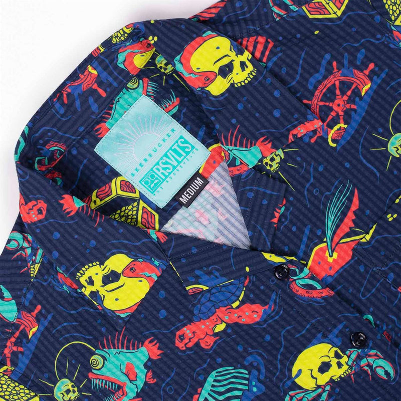 RSVLTS What Lies Beneath Women's Stretch Seersucker Short Sleeve Shirt in Blue — detail 6