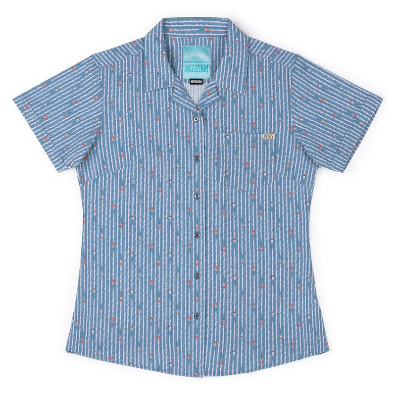 RSVLTS Blast Off! Women's Stretch Seersucker Short Sleeve Shirt in Blue — detail 2