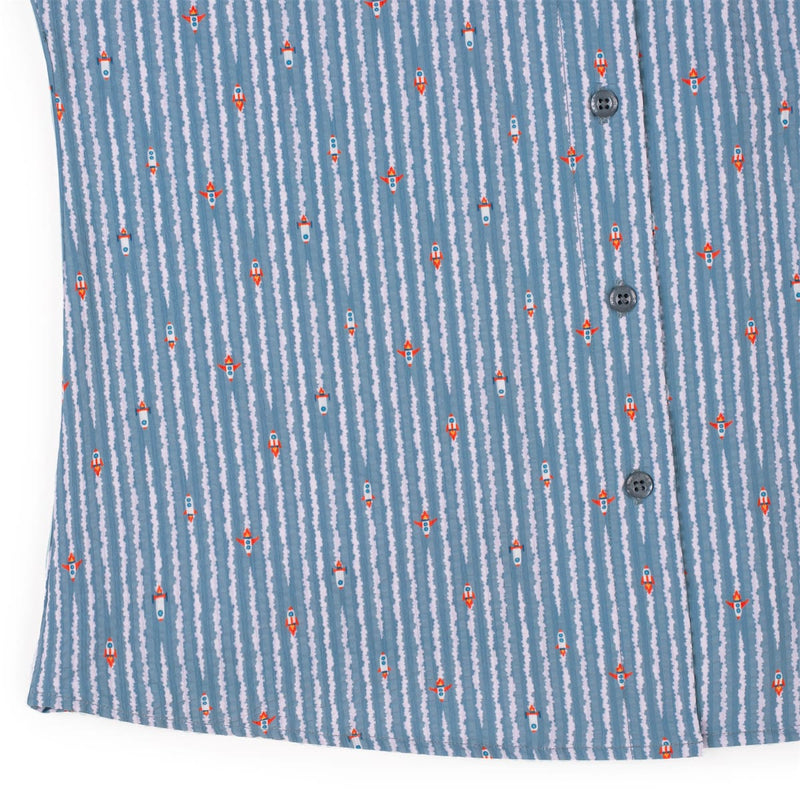 RSVLTS Blast Off! Women's Stretch Seersucker Short Sleeve Shirt in Blue — detail 7