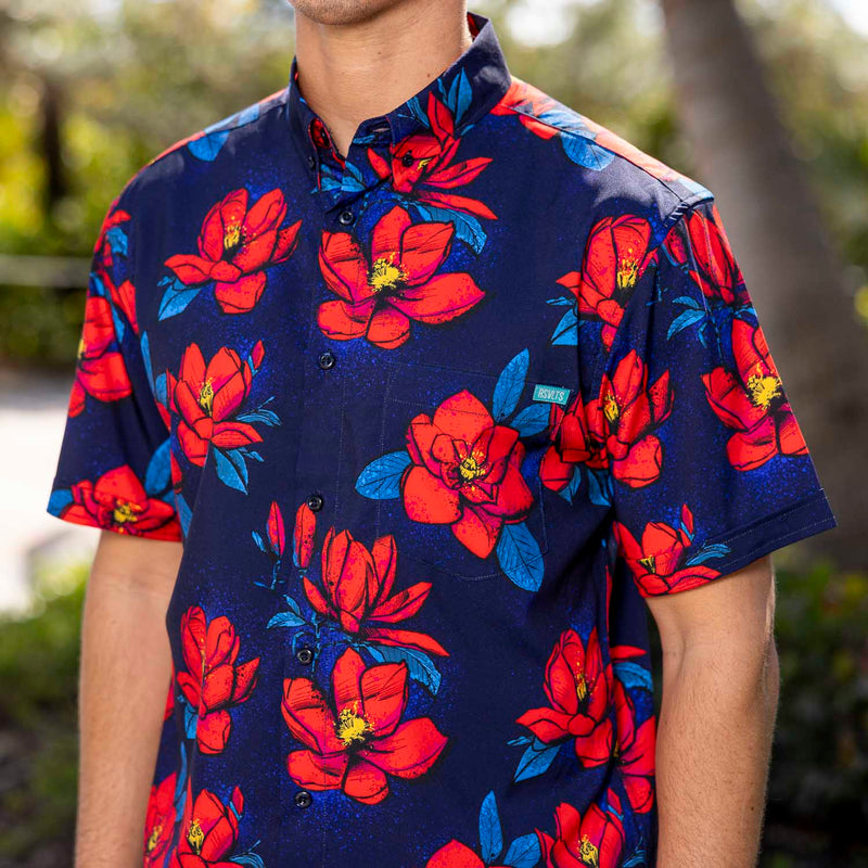 RSVLTS Bloom Service KUNUFLEX Short Sleeve Shirt in Blue — front view