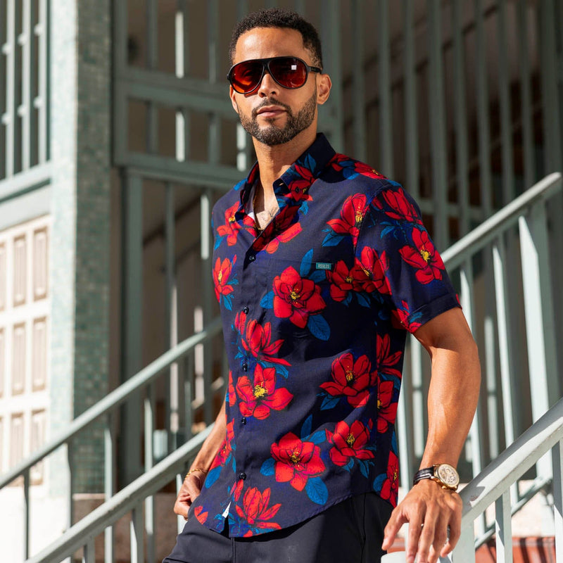 RSVLTS Bloom Service KUNUFLEX Short Sleeve Shirt in Blue — detail 3
