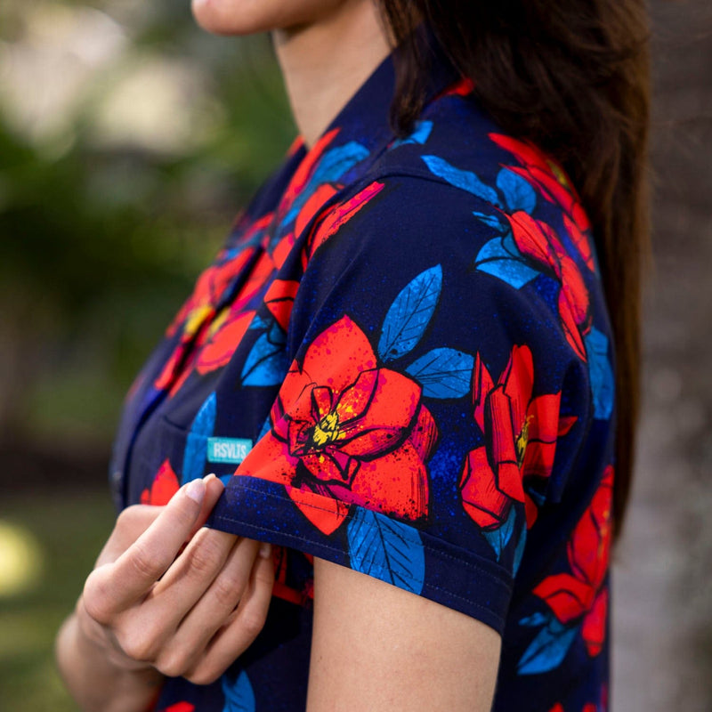 RSVLTS Bloom Service Women's KUNUFLEX Short Sleeve Shirt in Blue — detail 5