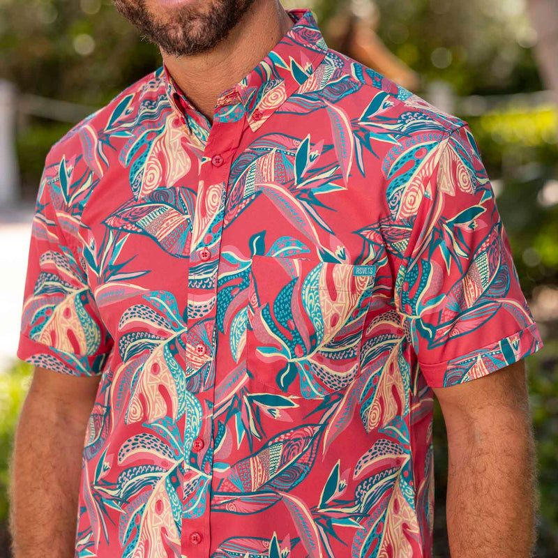 RSVLTS Tapalms KUNUFLEX Short Sleeve Shirt in Red — front view