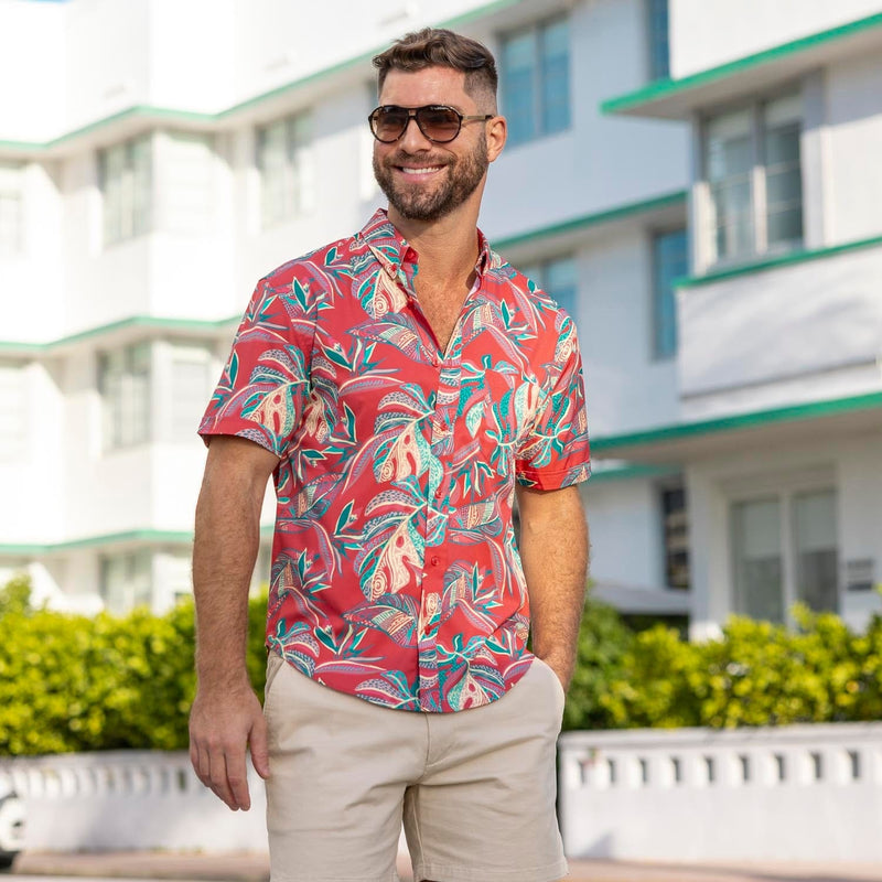 RSVLTS Tapalms KUNUFLEX Short Sleeve Shirt in Red — detail 3