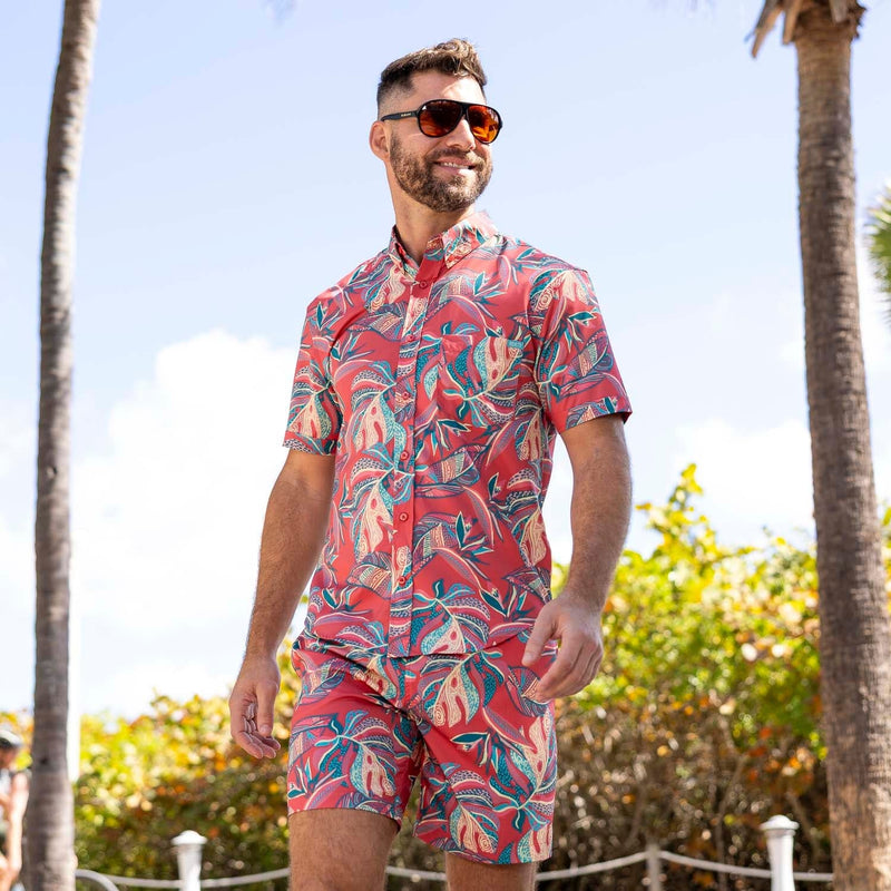 RSVLTS Tapalms KUNUFLEX Short Sleeve Shirt in Red — detail 5