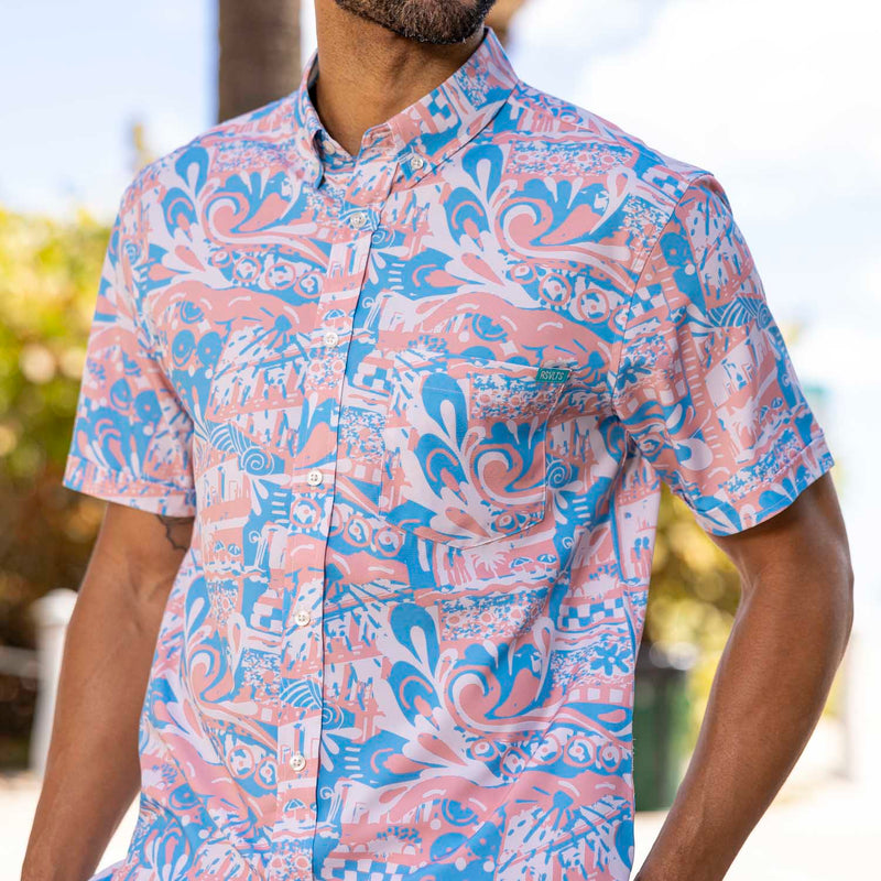 RSVLTS Positano KUNUFLEX Short Sleeve Shirt in Blue — front view