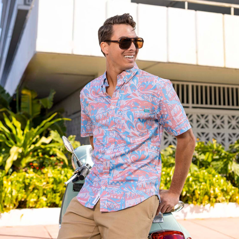 RSVLTS Positano KUNUFLEX Short Sleeve Shirt in Blue — detail 3