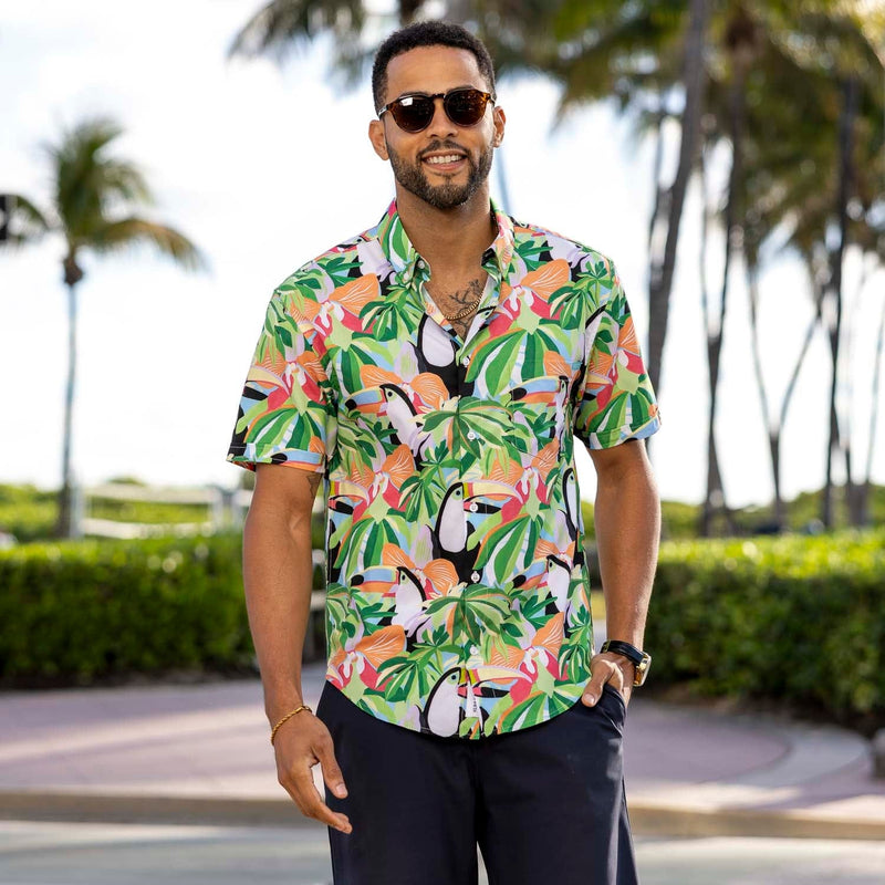 RSVLTS Toucan Do It KUNUFLEX Short Sleeve Shirt in Green — detail 3
